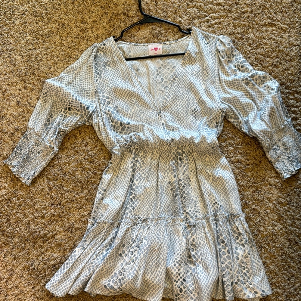 Light blue snakeskin V-neck dress